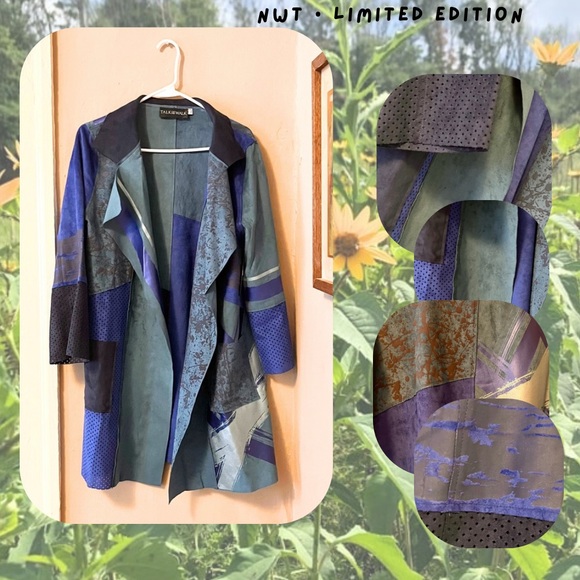 🌀🆕🎉🏷️ shades of blue abstract mixed media open over coat jacket - Picture 1 of 16